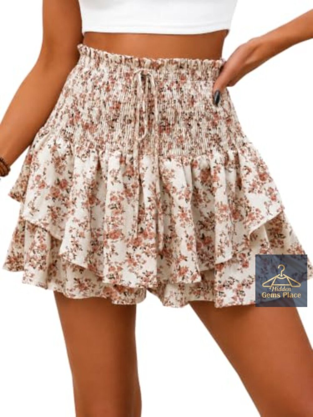 Women's Floral Ruffle Mini Skort High Waisted with Built-in Shorts